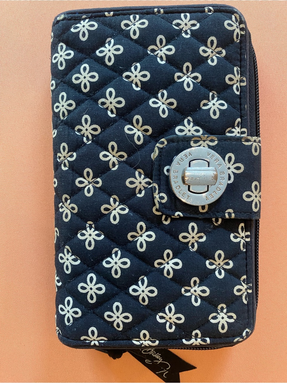 Vera Bradley Black Quilted Floral Zip Wallet Case